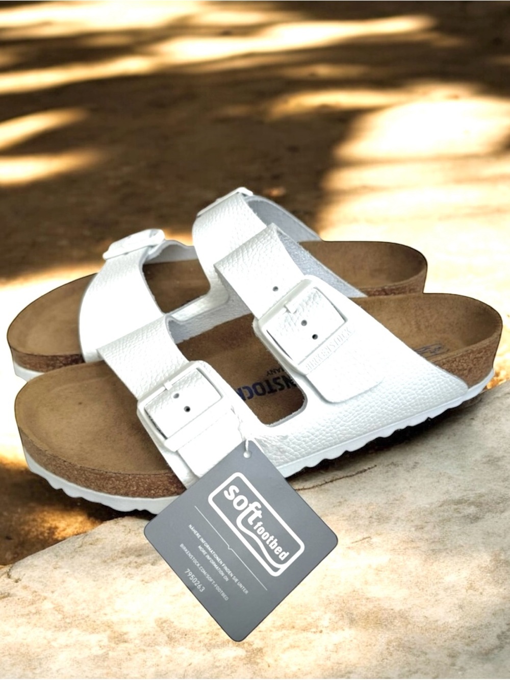🆕 Birkenstock Arizona Soft Footbed Sandal White Leather Slides